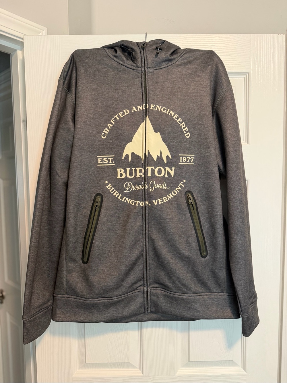 Burton Gray Full-Zip Hoodie with Cream Mountain Logo